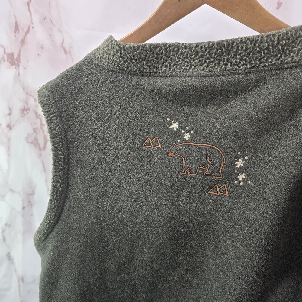 LL Bean Vest Womens XL Green Embroidered Zip Fleece Bear Flower Vintage - Picture 5 of 9
